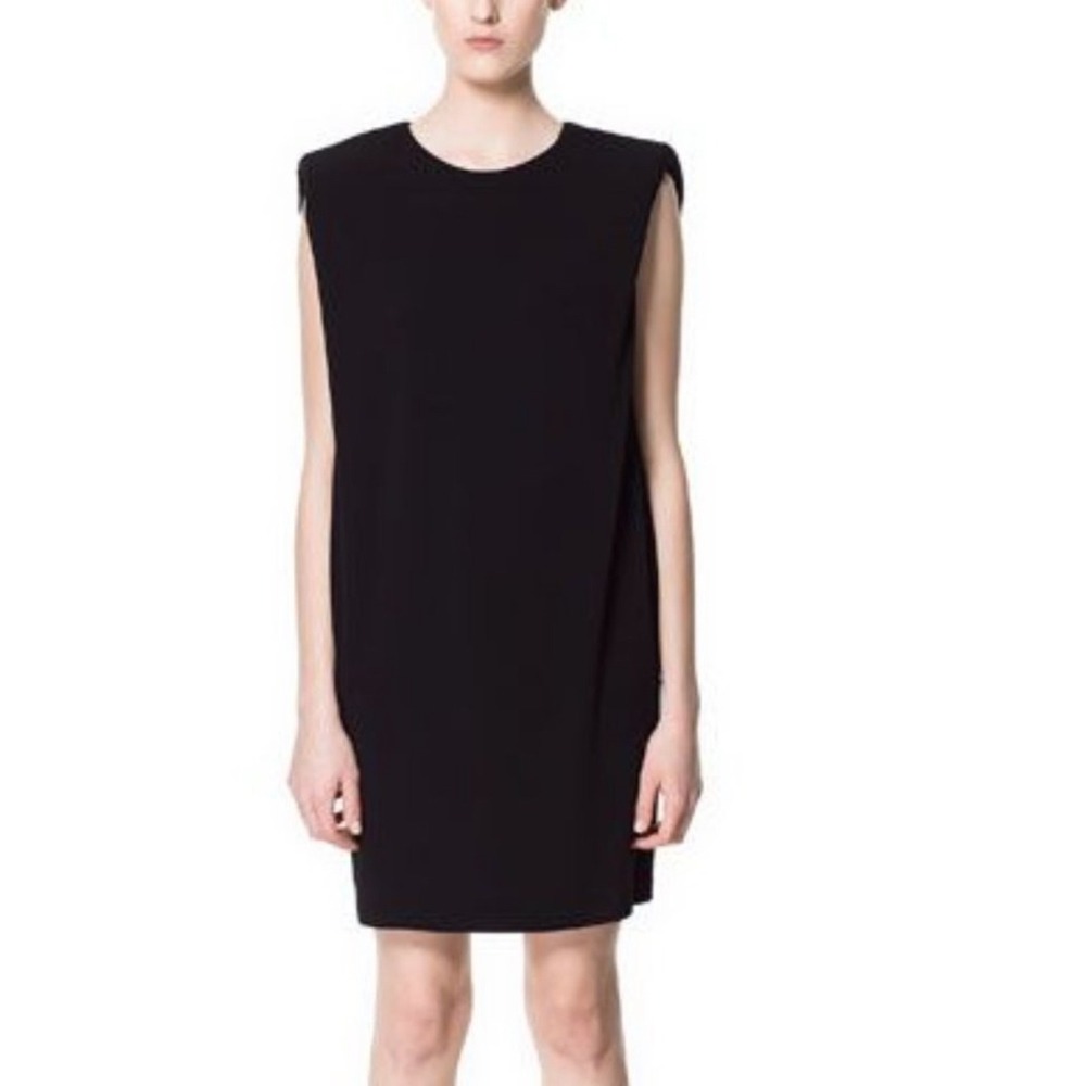 Zara Women Black Sleeveless Mini Dress Size‎ Large Crew Neck Ribbed Causal Boxy